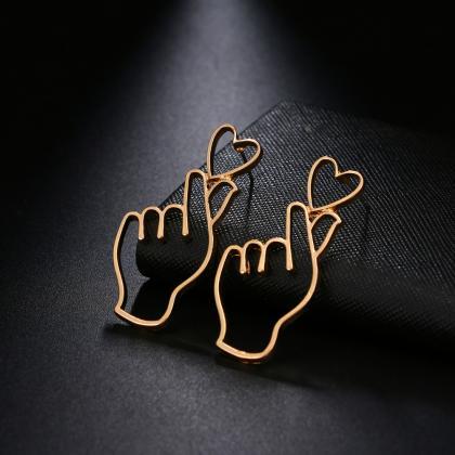 Gold Plated Funny Hand Heart Earring