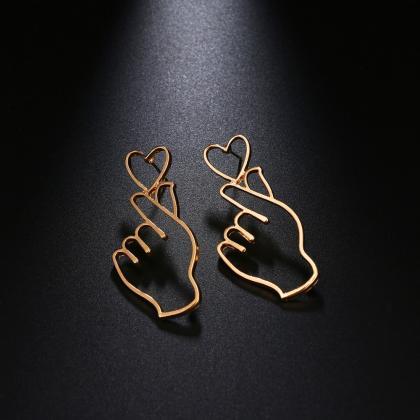 Gold Plated Funny Hand Heart Earring