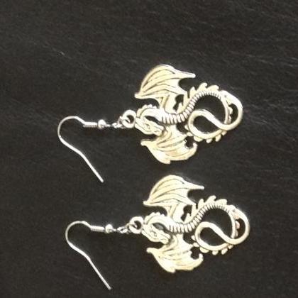 Silver Plated Wing Dragon Earring