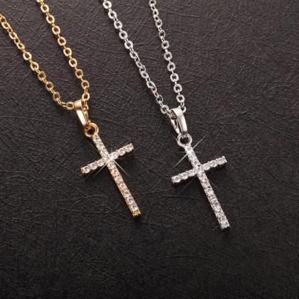 1pc Gold Silver Plated Cross Pendant Necklace