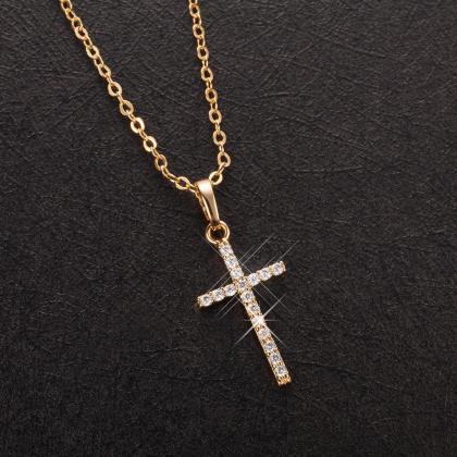 1pc Gold Silver Plated Cross Pendant Necklace